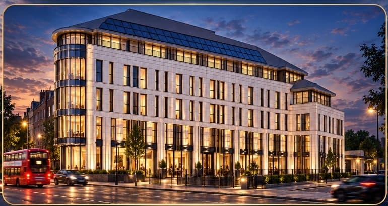 Illustrative architectural rendering of the proposed Falcon House hotel